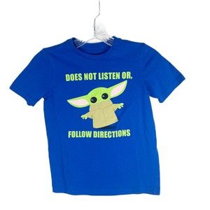 Star Wars Shirt Youth Small Blue Short Sleeve Grogu Baby Yoda Short Sleeve Tee